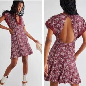 Free People Sweet Talker Floral 90s MinI Dress In Merlot